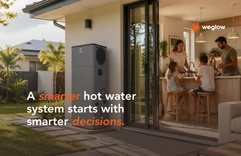 Energy-efficient heat pump hot water system installed at a modern Queensland family home.