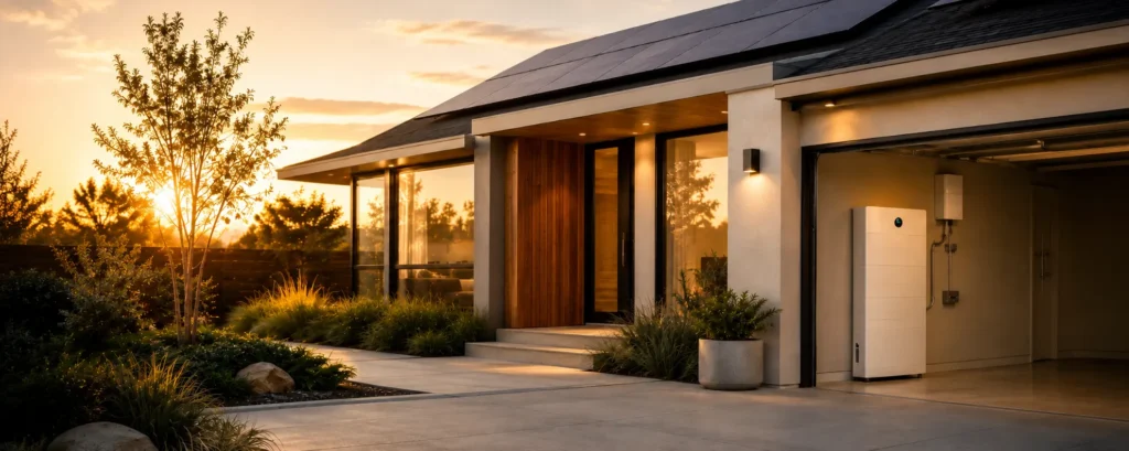 Modern Queensland home with rooftop solar panels and residential battery storage system for greater energy independence.
