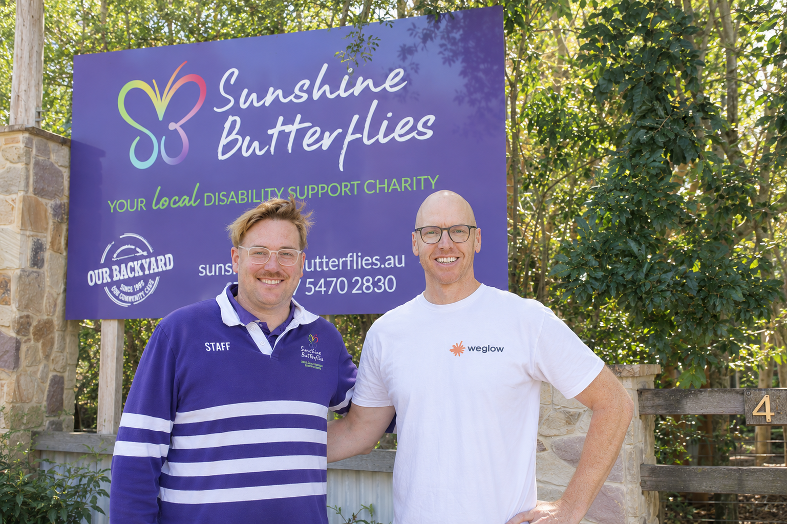 Weglow and Sunshine Butterflies representatives together at the Sunshine Butterflies disability support charity on the Sunshine Coast.