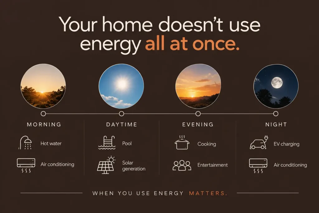 Daily energy use in a large Queensland home from morning to night