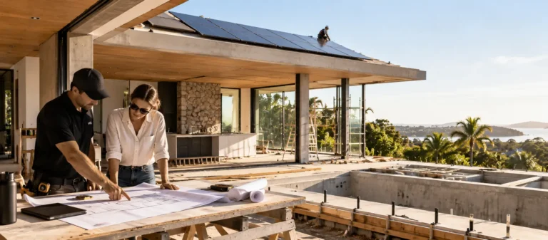 Solar panels being installed on a new luxury home in Queensland